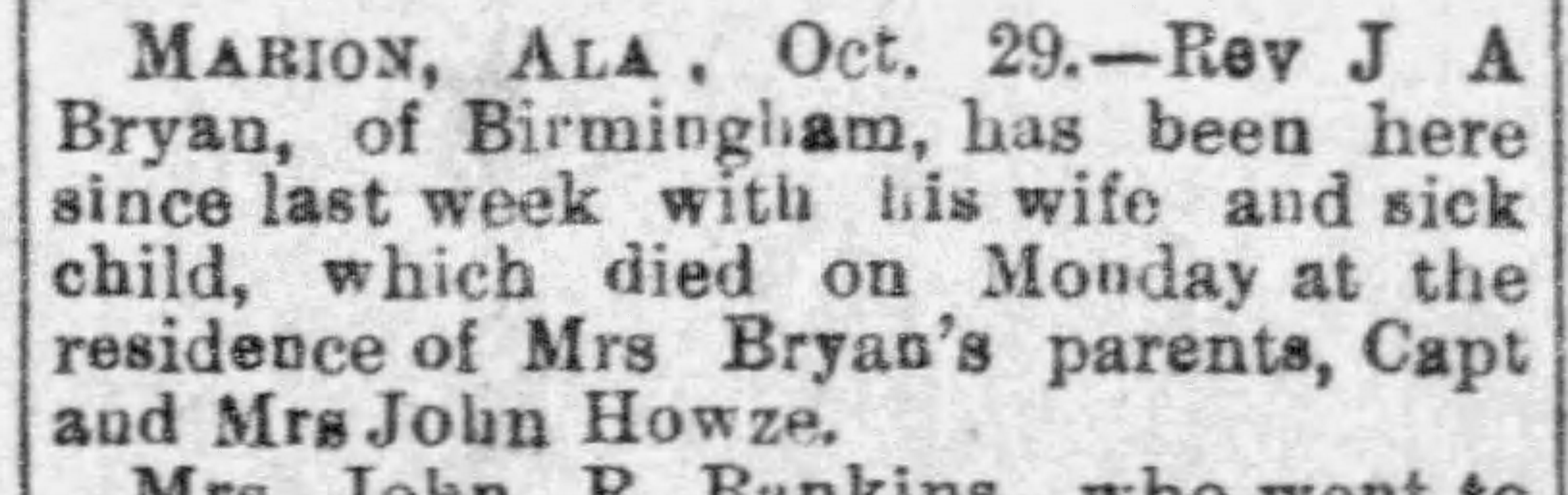 Report from Marion of baby's death